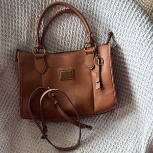 Frye Cognac Leather Satchel with Detachable Strap